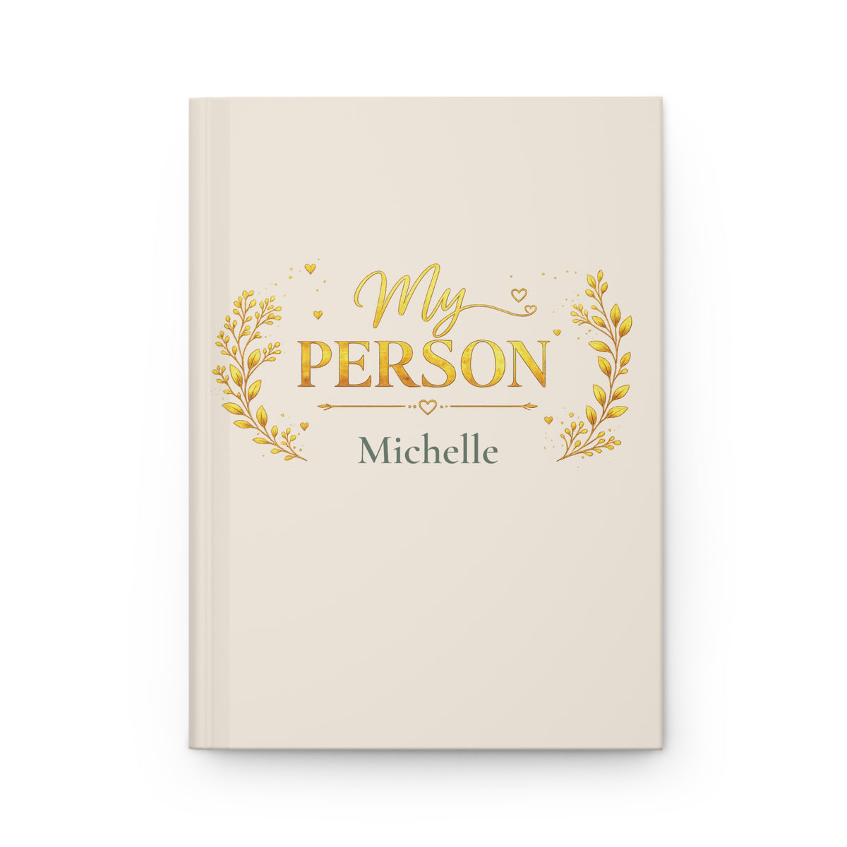 My Person personalized journal open flat showing gold laurel design and custom name