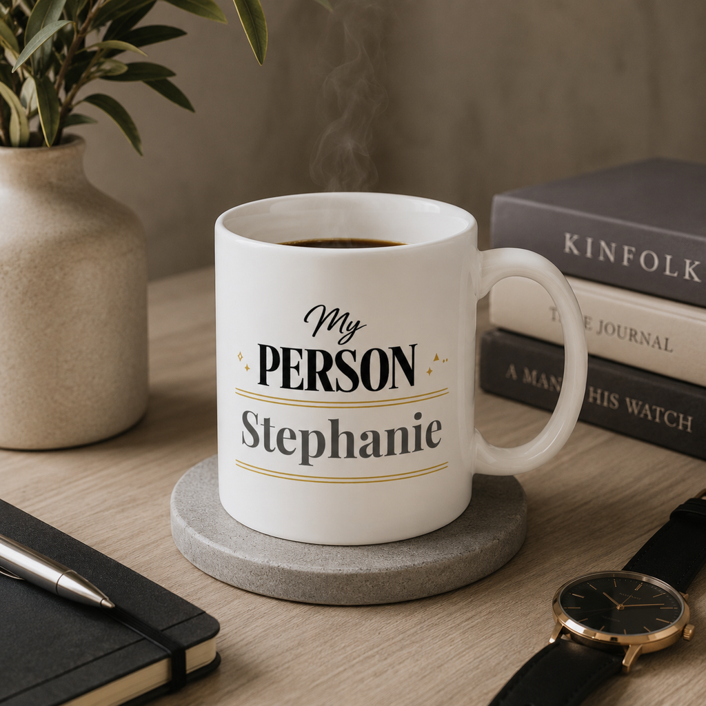 My Person mug displayed on a kitchen counter