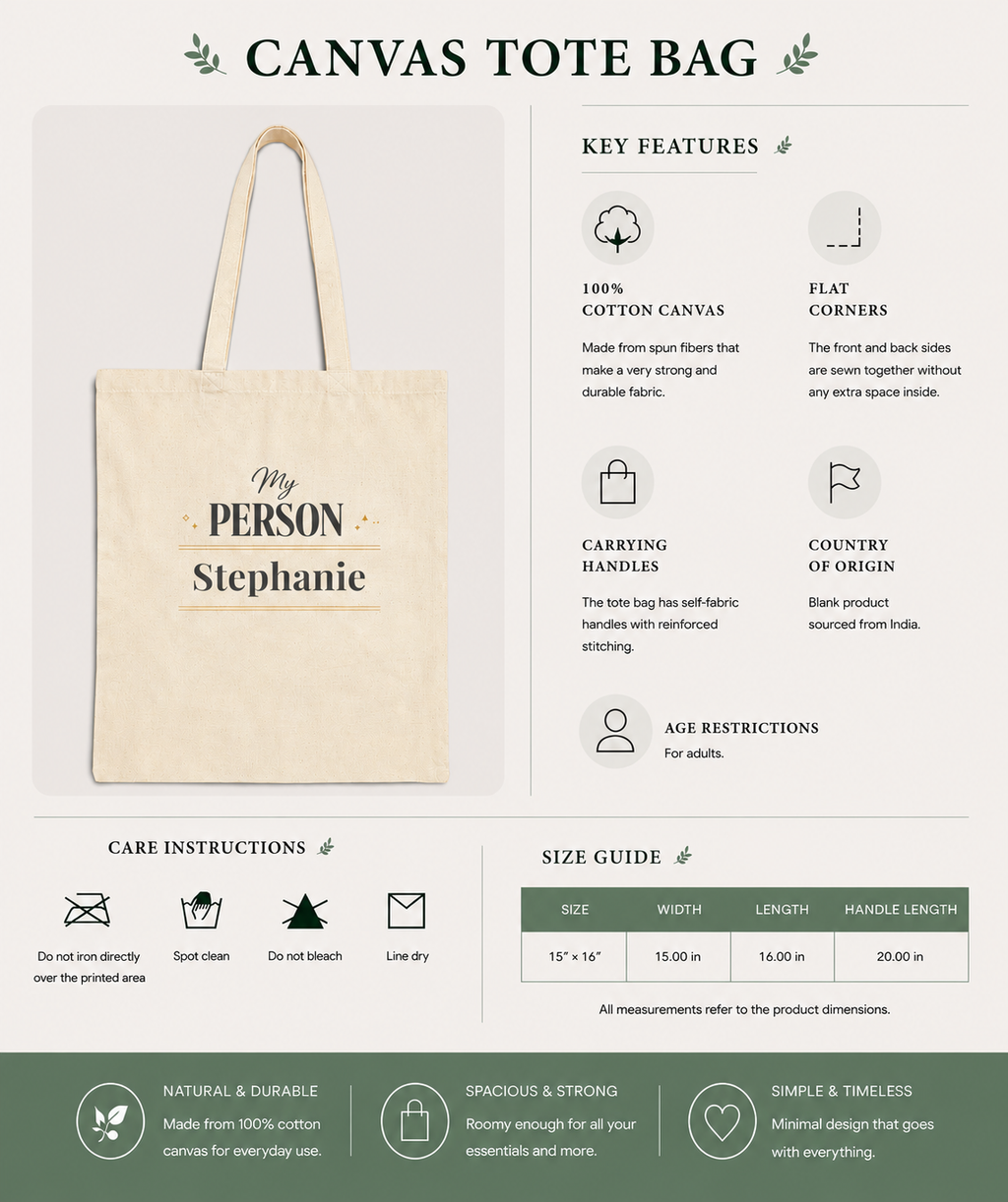My Person sparkle personalized tote bag folded flat lay
