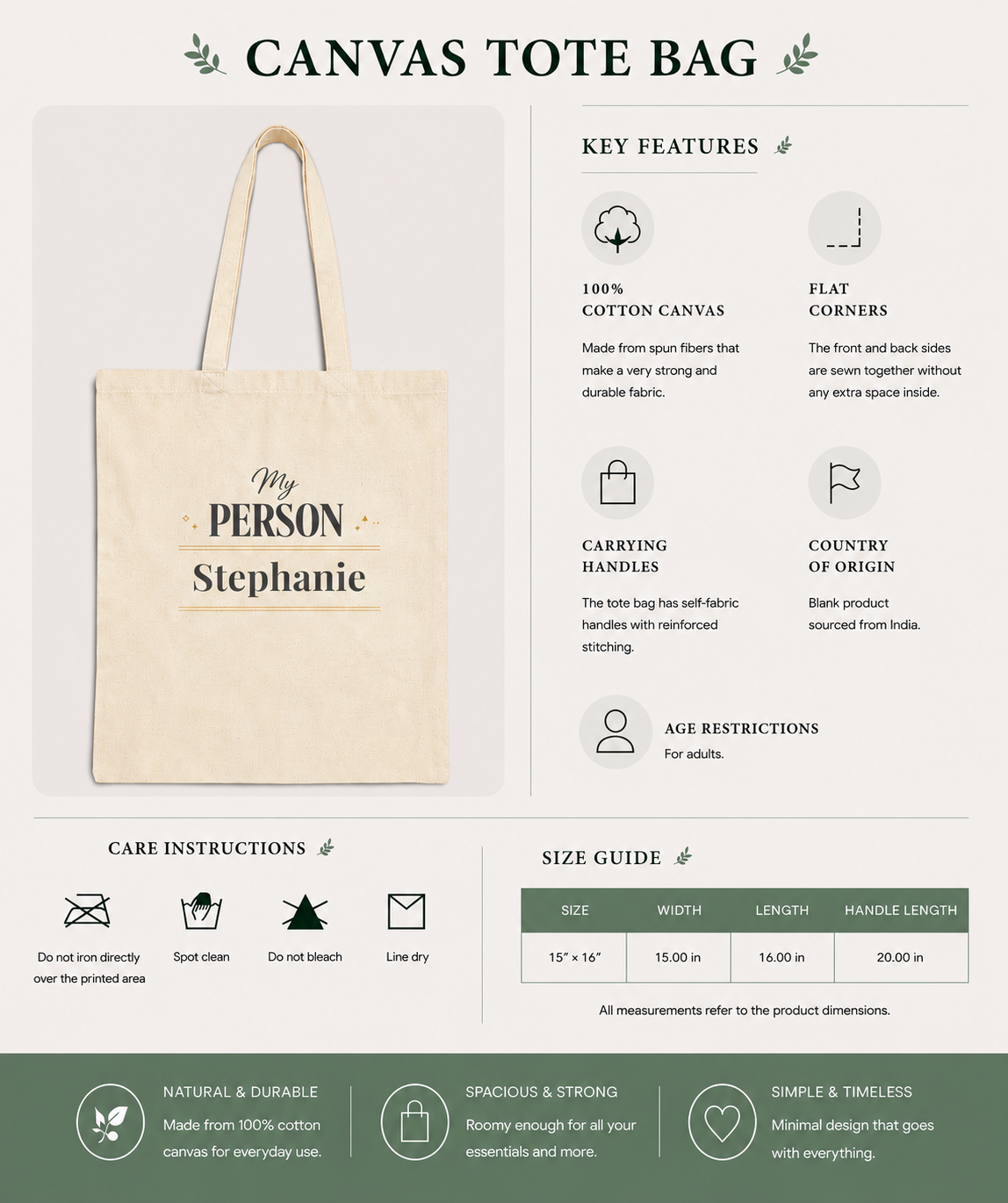 My Person sparkle personalized tote bag folded flat lay