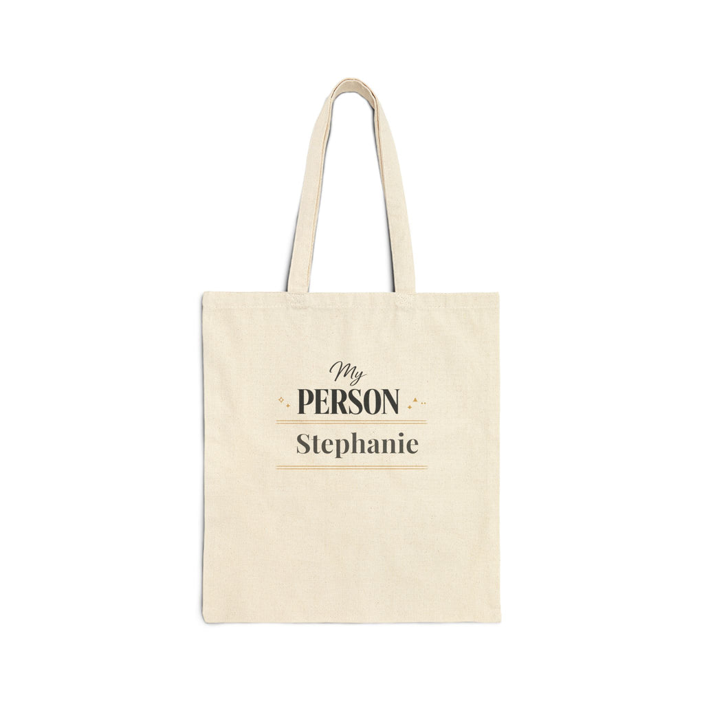 Personalized My Person sparkle canvas tote bag with custom name