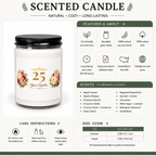 Personalized anniversary candle lit, showing the soft glow of the flame