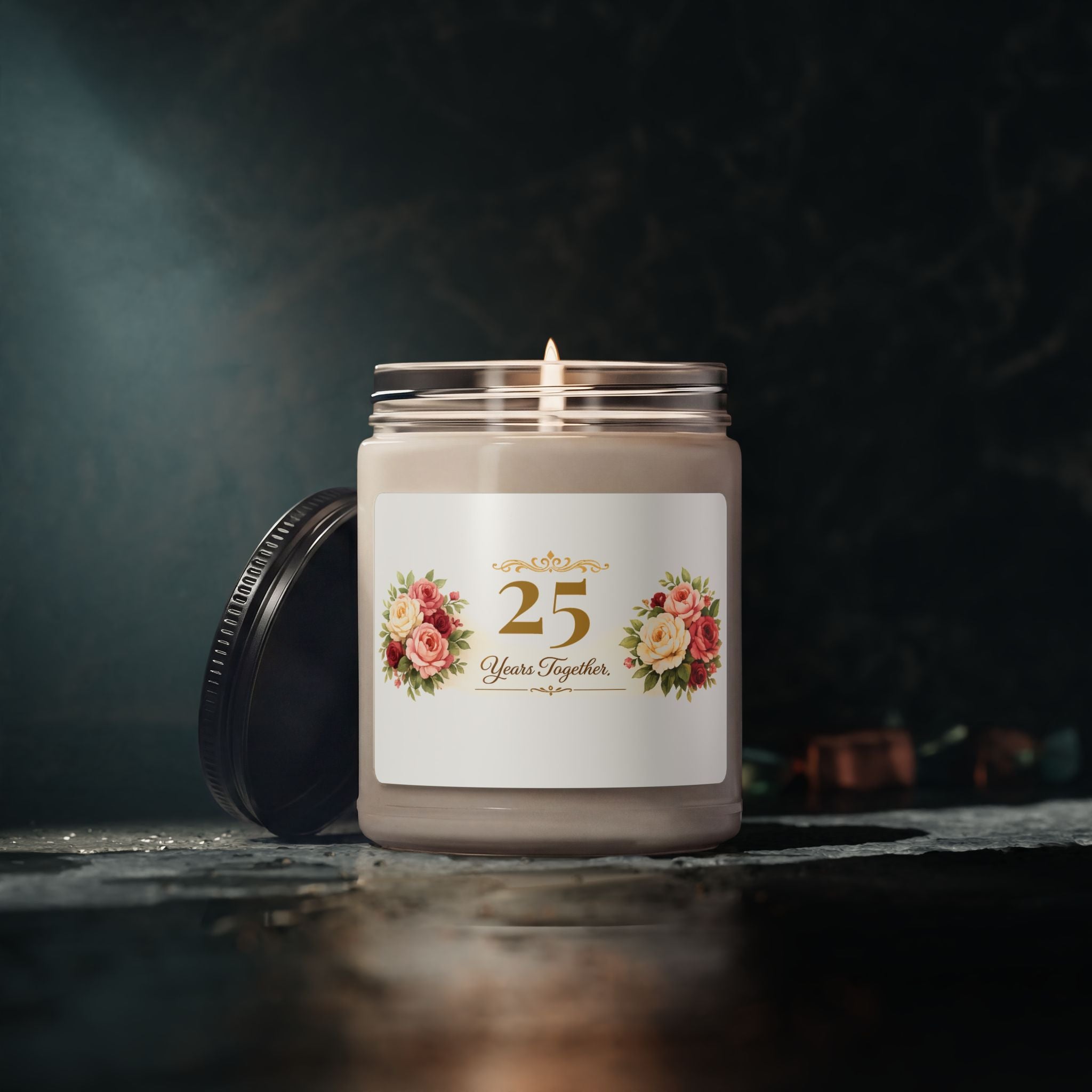 Size reference of the 9 oz anniversary candle jar