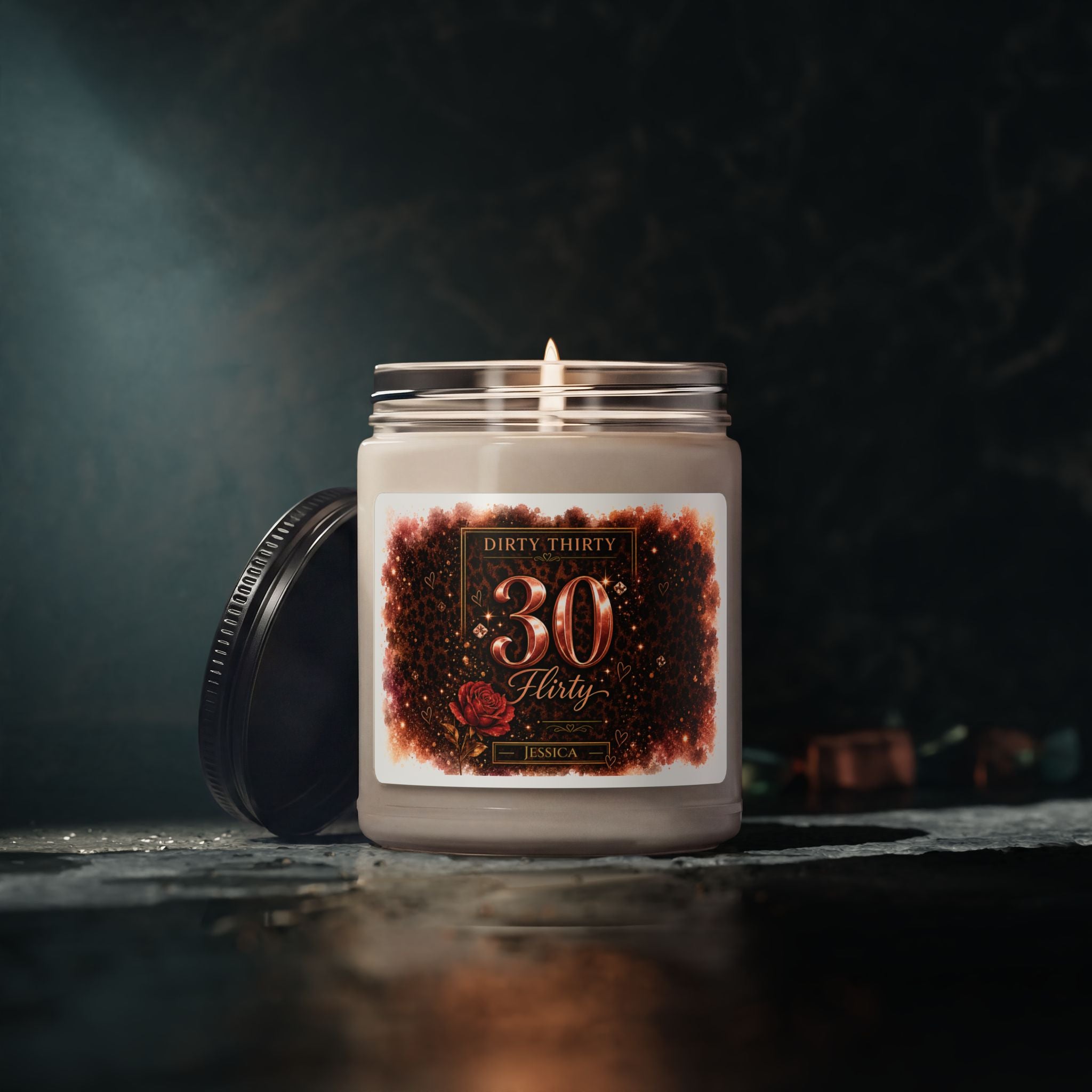 Size reference of the 9 oz 30th birthday candle jar