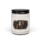 Personalized Forty and Fierce 40th birthday soy candle with leopard print and the name Jessica