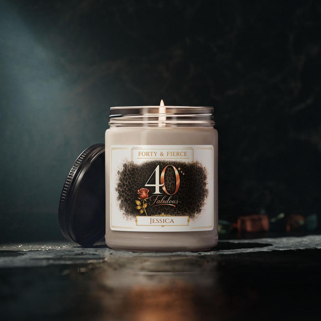 Size reference of the 9 oz 40th birthday candle jar