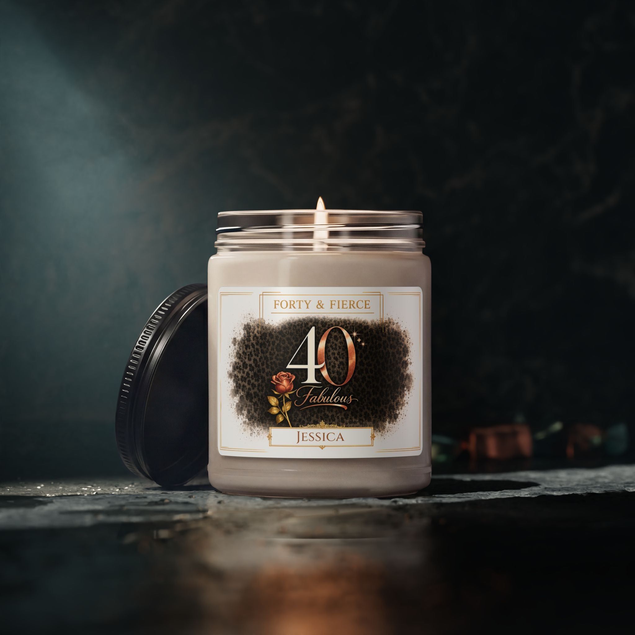 Size reference of the 9 oz 40th birthday candle jar
