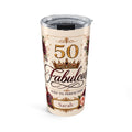 Personalized 50 & Fabulous birthday tumbler with custom name, gold crown, and roses