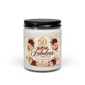 Personalized 50 and Fabulous 50th birthday soy candle with roses and the name Stephanie