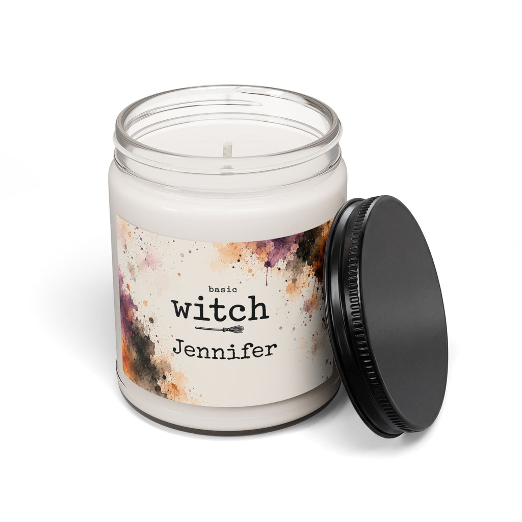 Close-up of the basic witch candle label showing the custom name detail