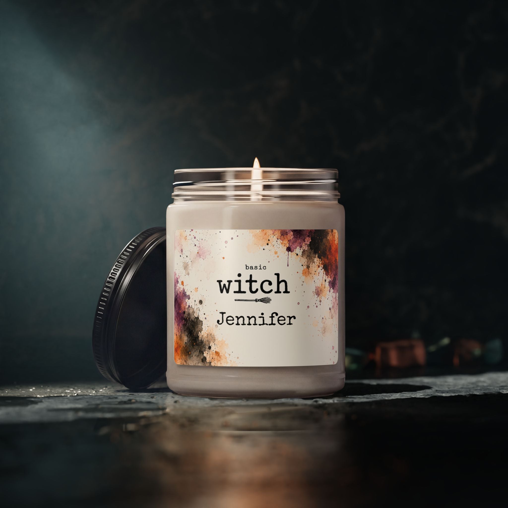 Size reference of the 9 oz Halloween witch candle jar