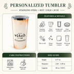 Back angle of Basic Witch Halloween tumbler with watercolor design