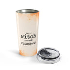 Basic Witch tumbler styled with fall decor on a table