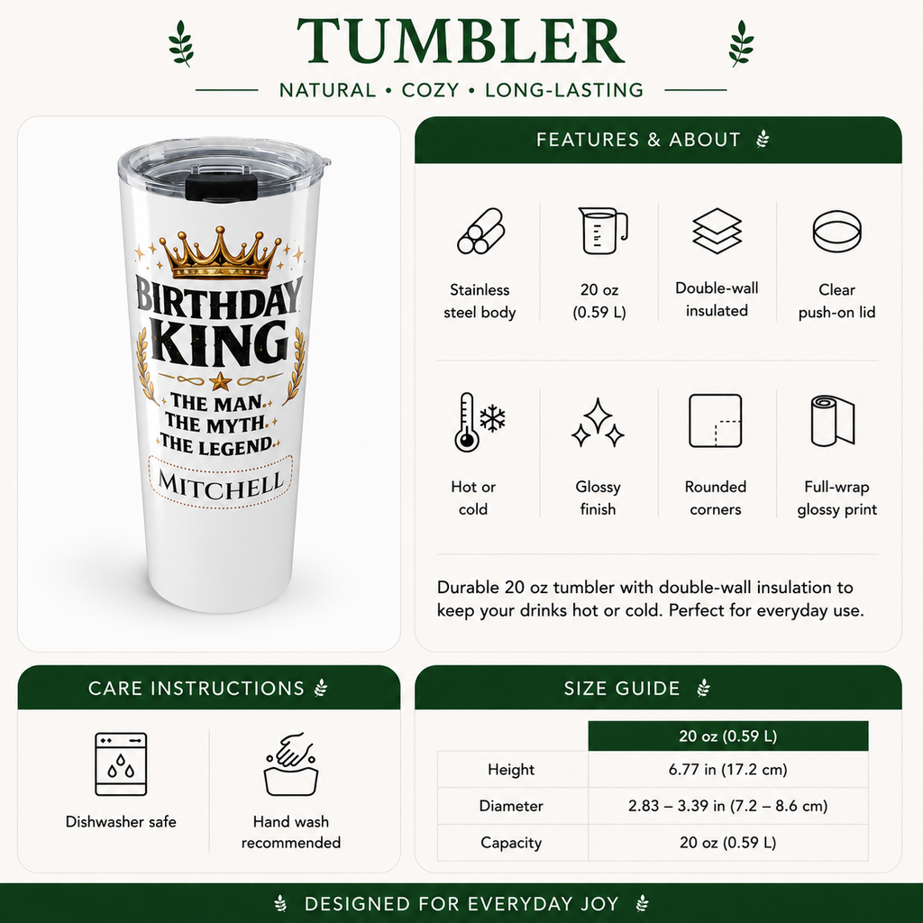 Back angle of Birthday King tumbler design