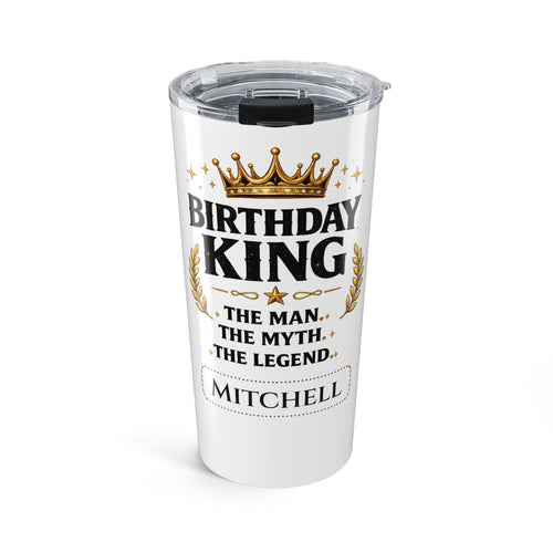 Personalized Birthday King tumbler with custom name and gold crown