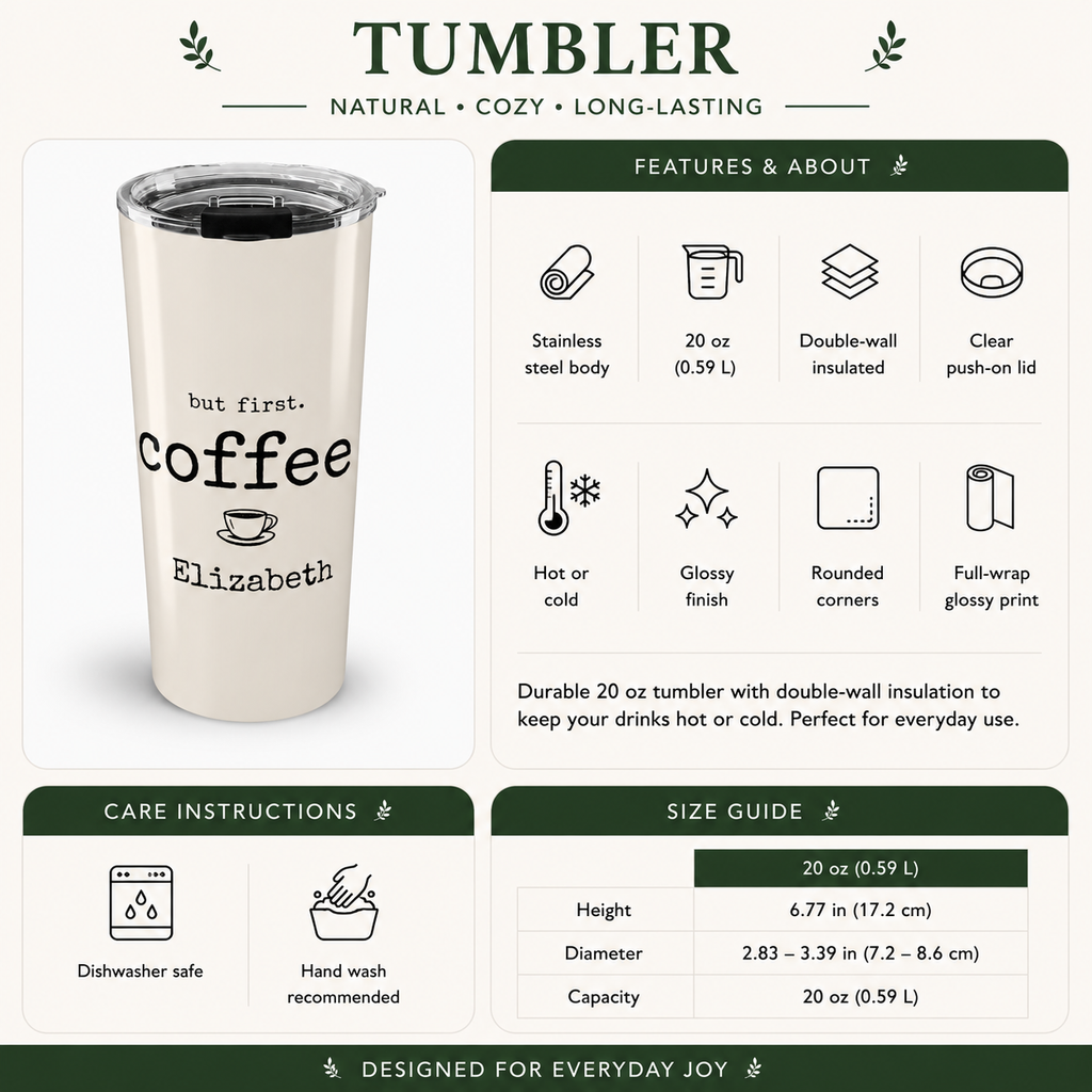 Back angle of But First, Coffee tumbler design