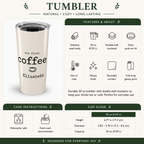 Back angle of But First, Coffee tumbler design