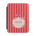 Candy cane striped personalized Kindle case with satin bow and custom name