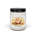 Personalized Season's Greetings Santa soy candle with the name Morgan