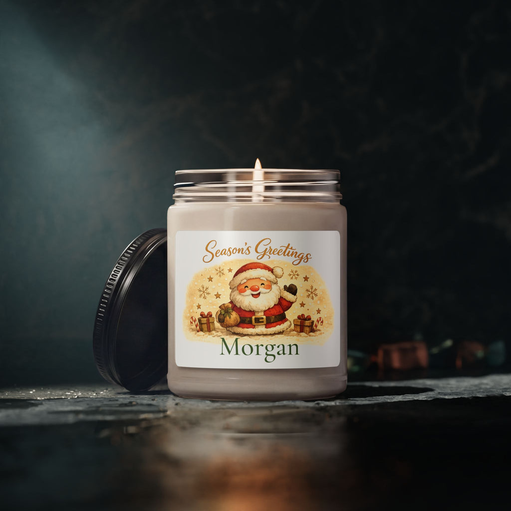 Size reference of the 9 oz Christmas Santa candle jar