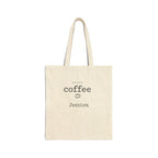 Personalized But First Coffee canvas tote bag with custom name