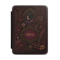 Dark academia personalized Kindle case with moon, crystals, books and custom name