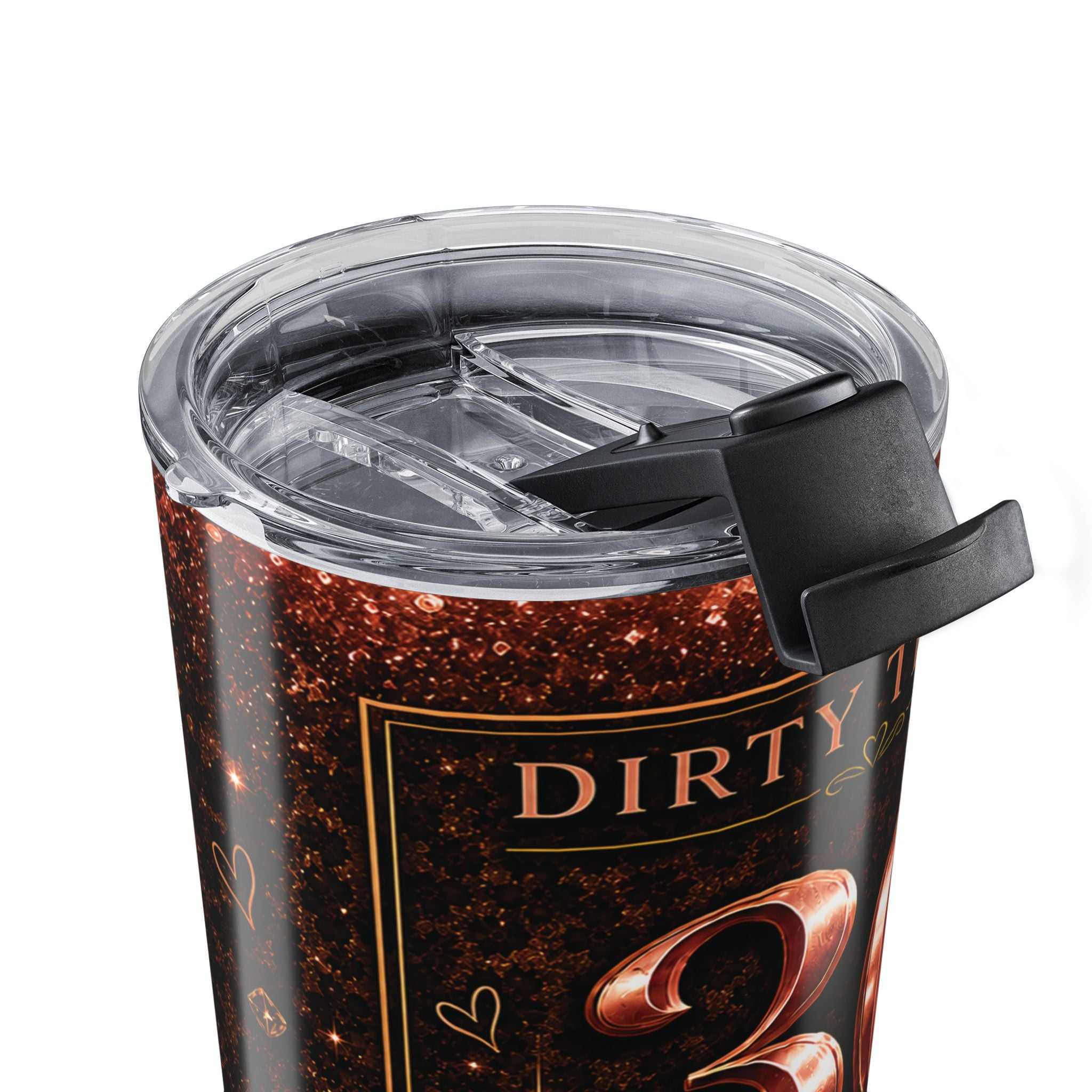 Dirty Thirty tumbler held in hand showing size and grip