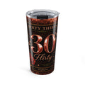 Personalized Dirty Thirty 30th birthday tumbler with custom name in black and copper glitter
