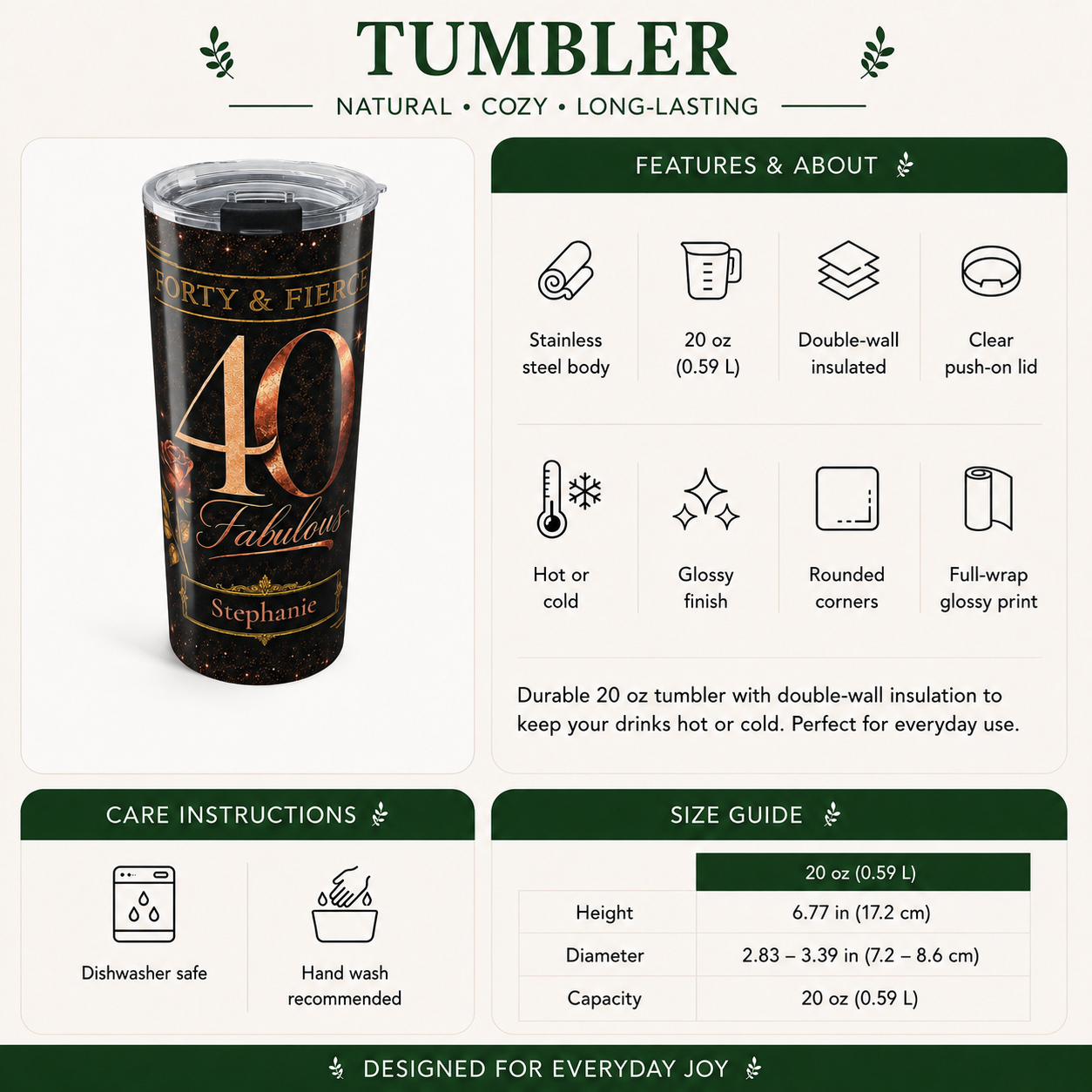 Back angle of Forty & Fierce tumbler design