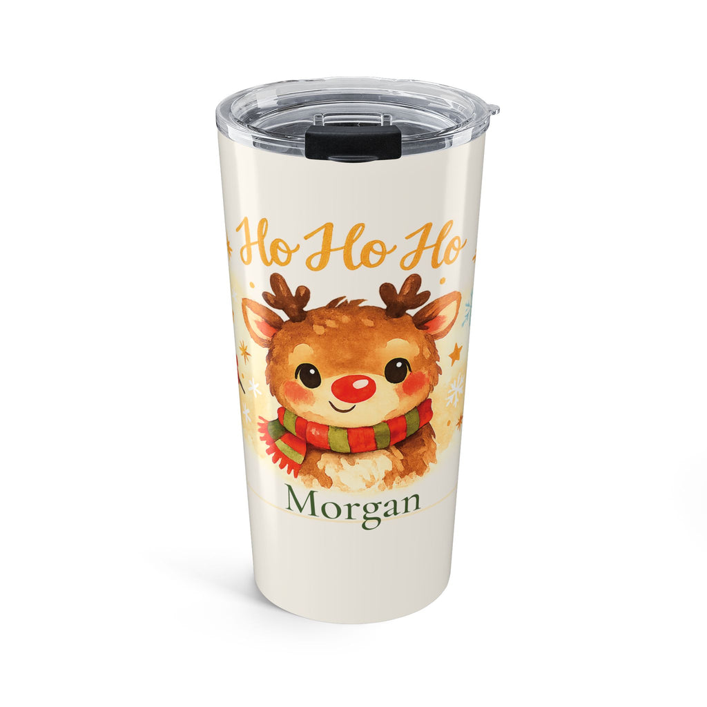 Personalized Ho Ho Ho reindeer tumbler with custom name