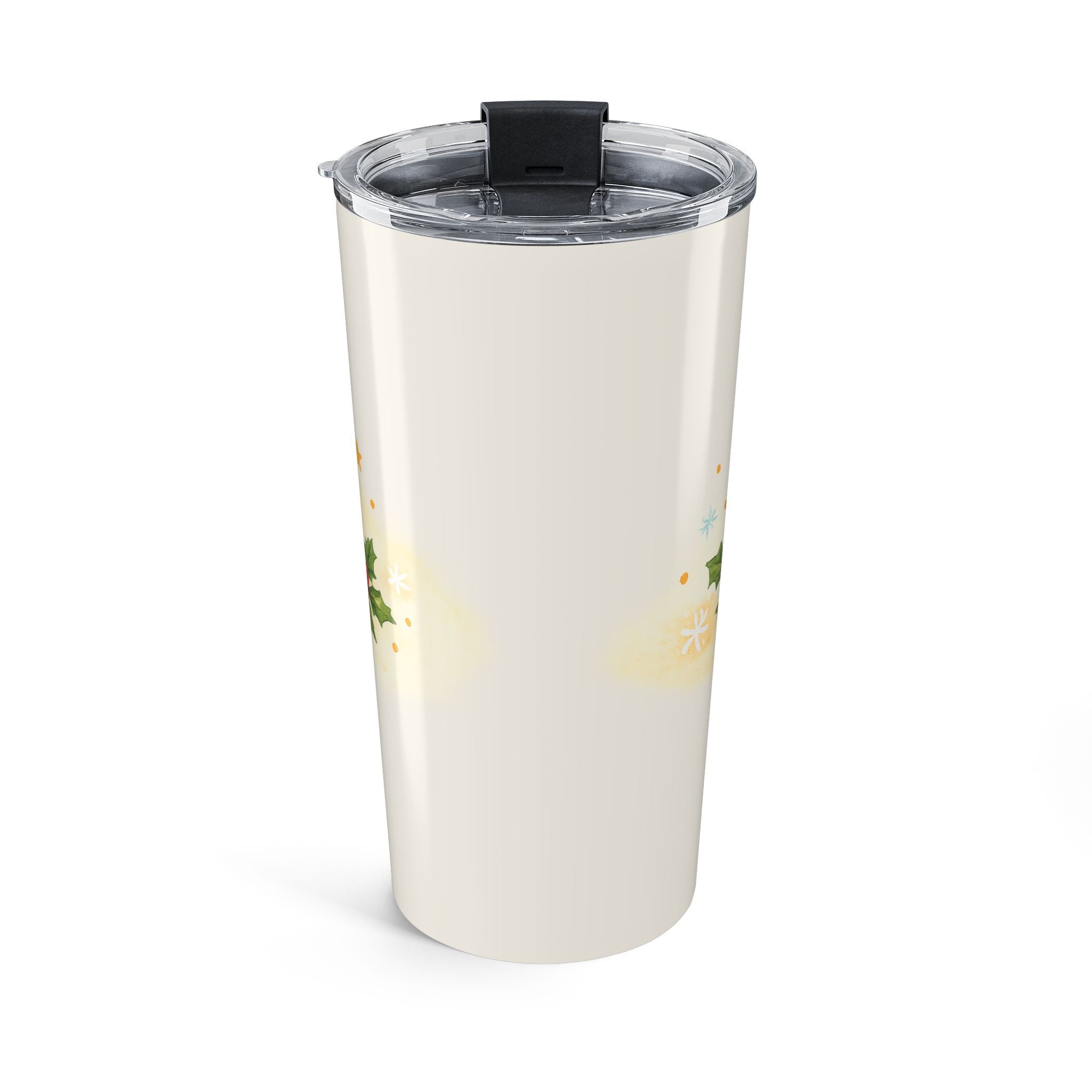 20oz Ho Ho Ho reindeer tumbler shown with clear push-on lid