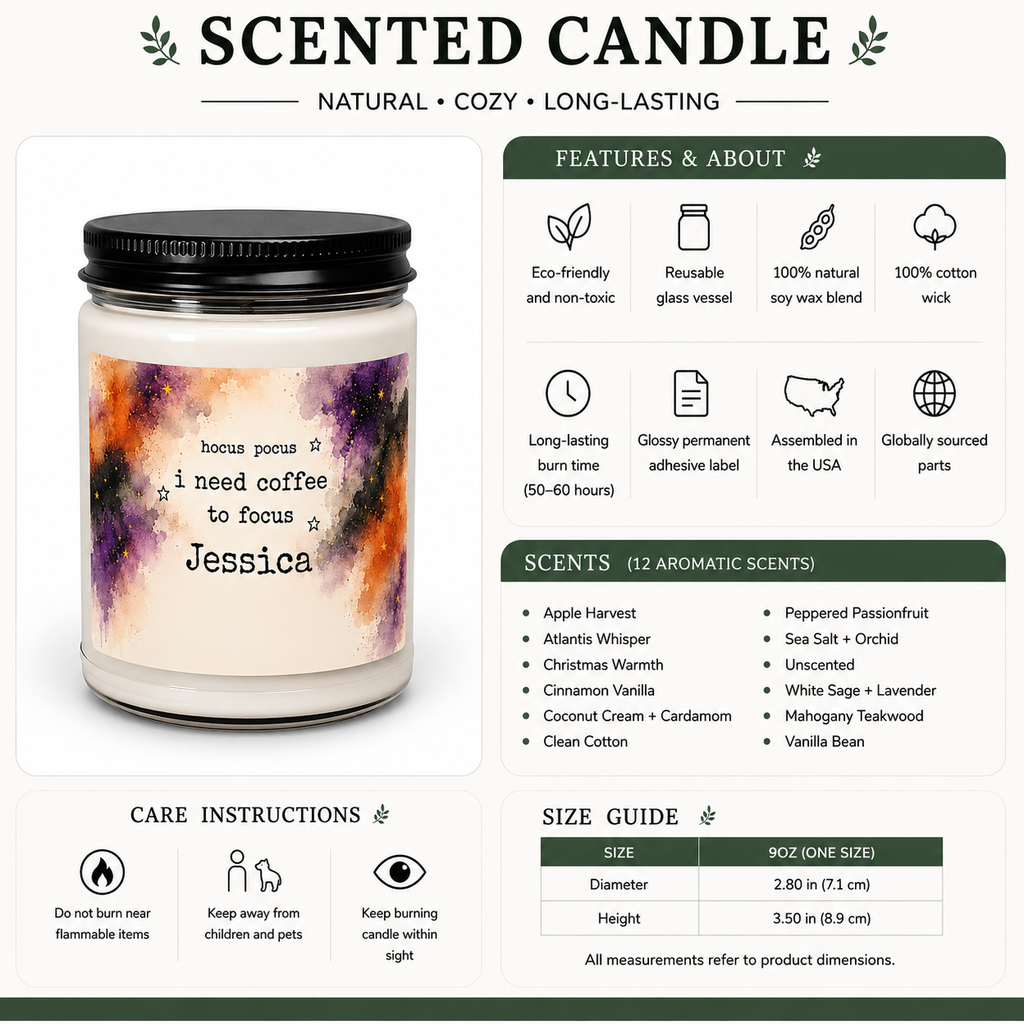 Personalized Halloween candle lit, showing the soft glow of the flame