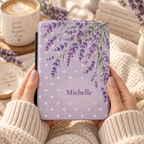 Close-up of the lavender sprig illustration on the Kindle case
