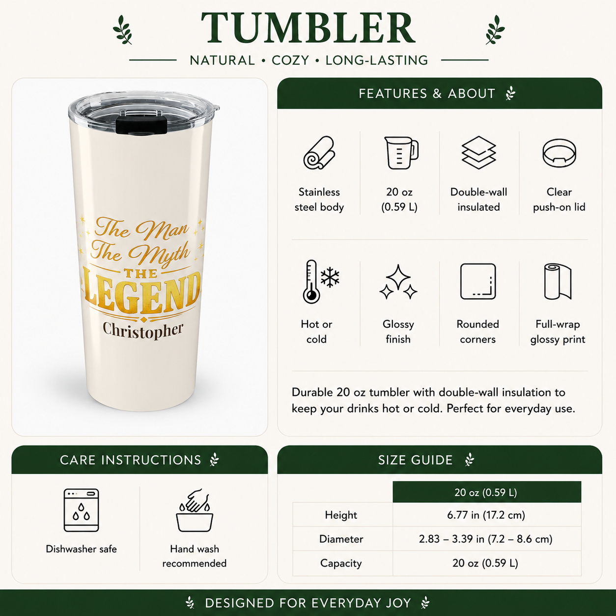 Back angle of Man Myth Legend tumbler design