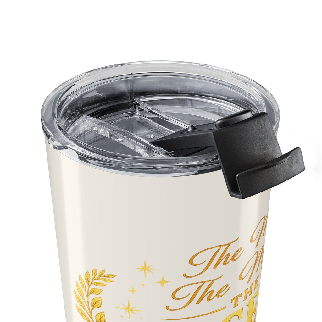 Man Myth Legend tumbler held in hand showing size and grip