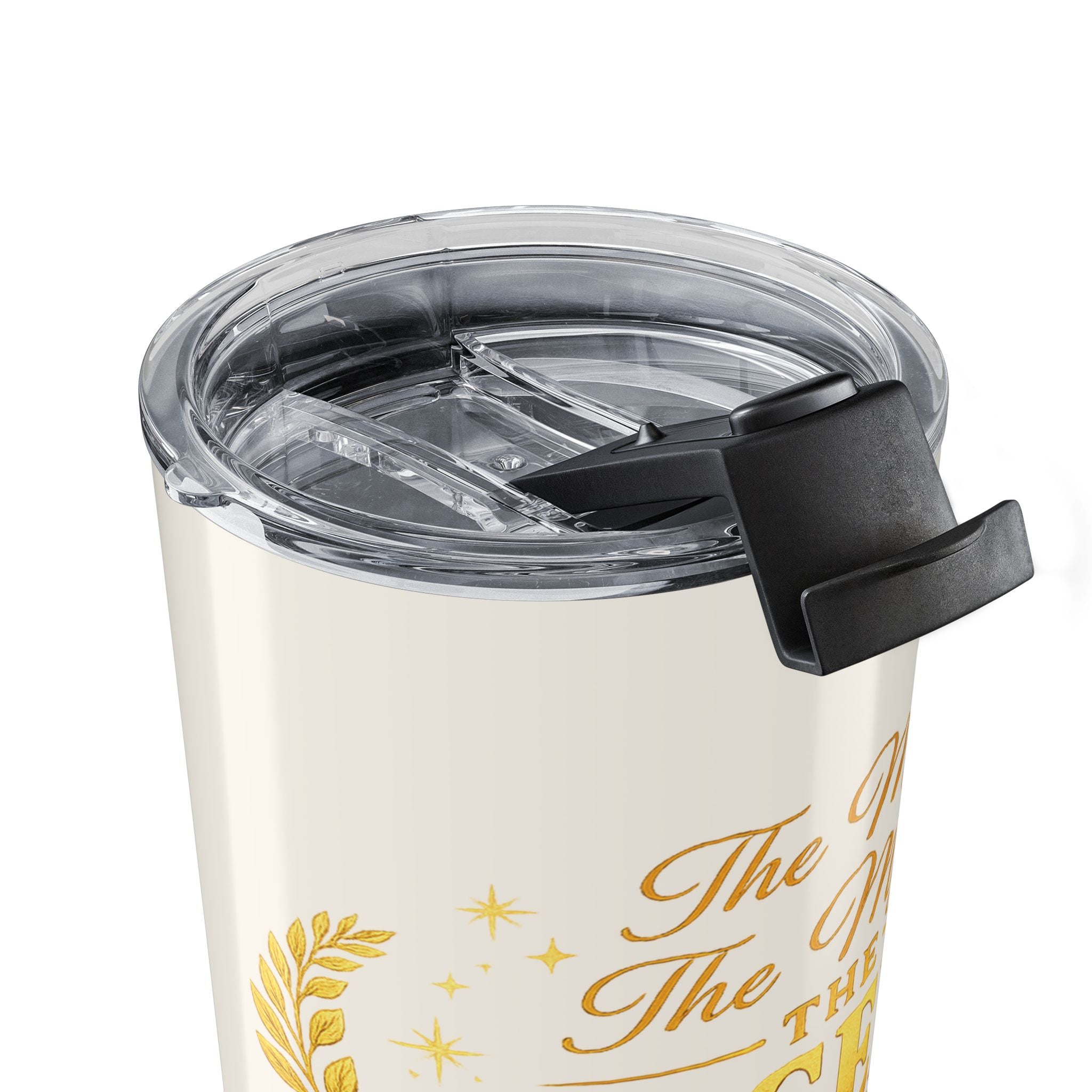 Man Myth Legend tumbler held in hand showing size and grip