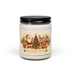 Personalized Merry Christmas soy candle with Santa and reindeer scene and the name Jennifer