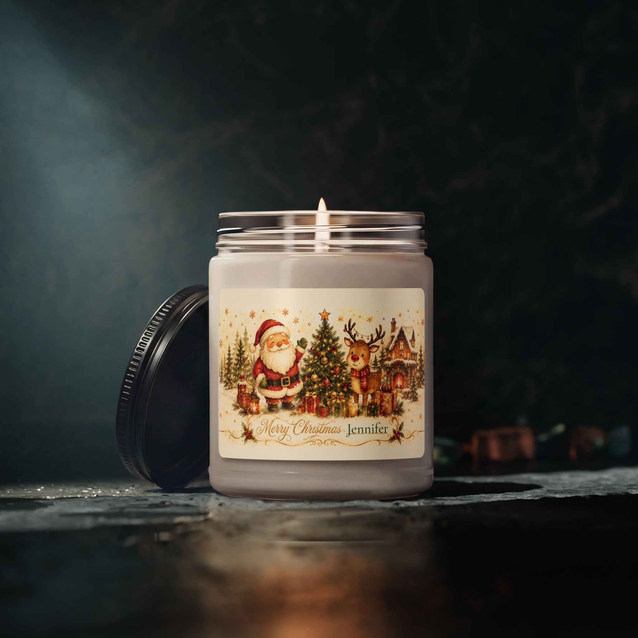 Size reference of the 9 oz Christmas candle jar