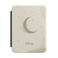 Minimalist sage green moon Kindle case with personalized name