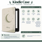 Size and compatibility chart for the personalized minimalist moon Kindle case