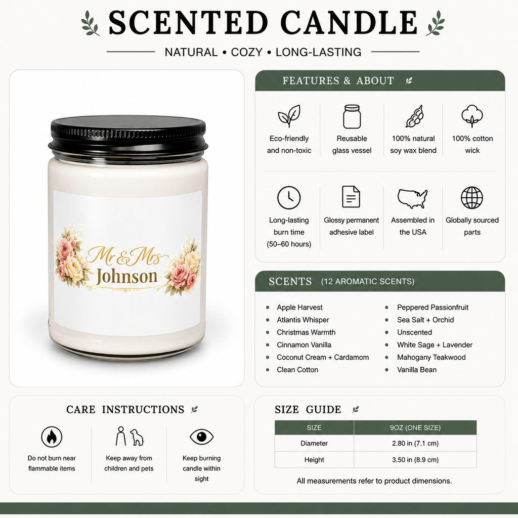 Personalized wedding candle lit, showing the soft glow of the flame