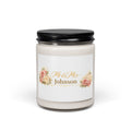 Personalized Mr and Mrs Johnson soy candle with blush floral design