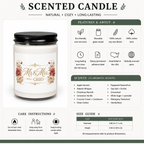 Personalized wedding candle lit, showing the soft glow of the flame
