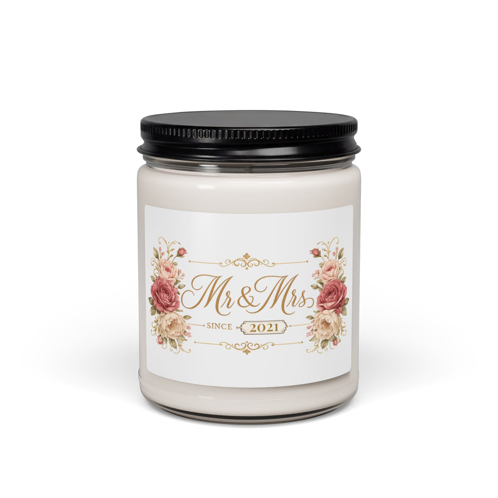Personalized Mr and Mrs Since 2021 soy candle with rose design