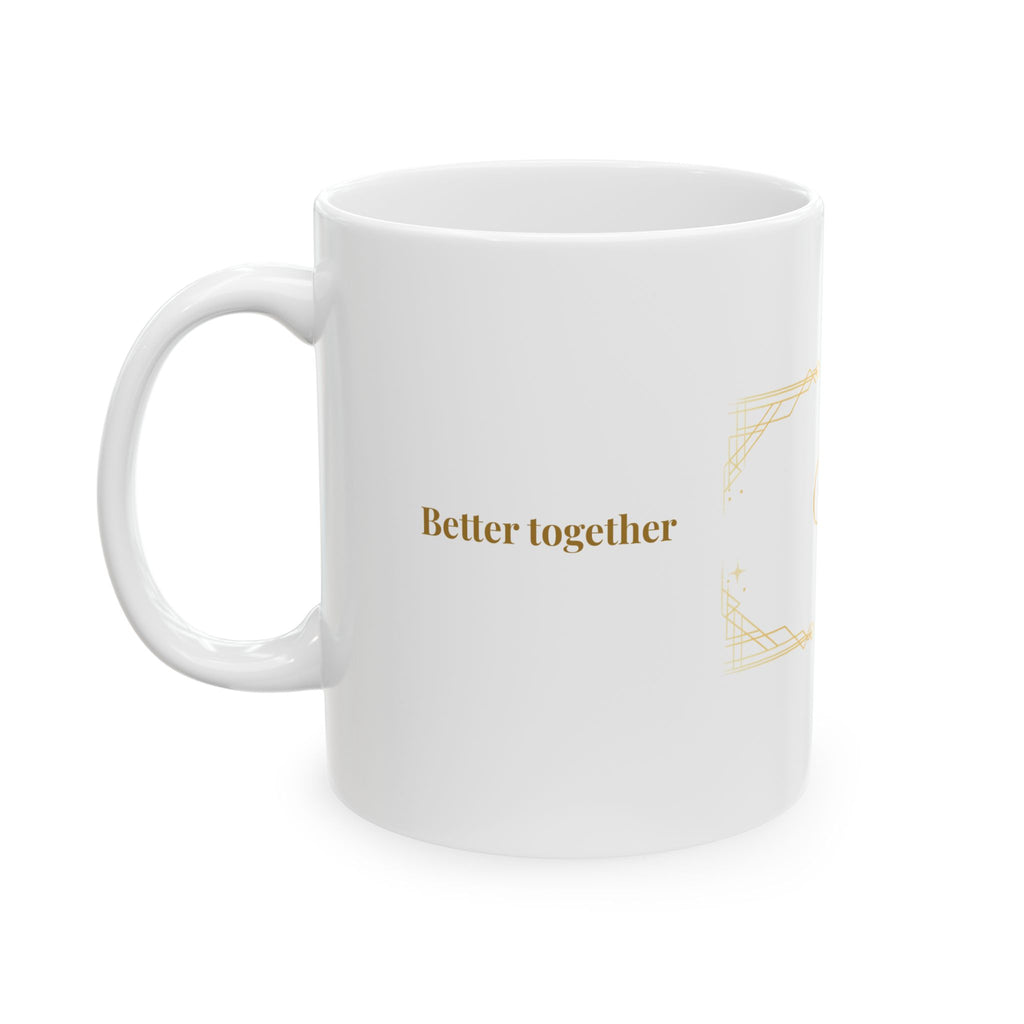 Back view of the personalized Mr and Mrs art deco mug