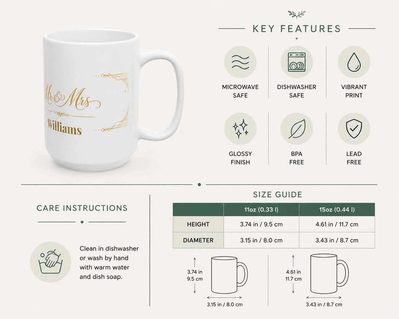 Personalized Mr and Mrs art deco mug shown gift-boxed