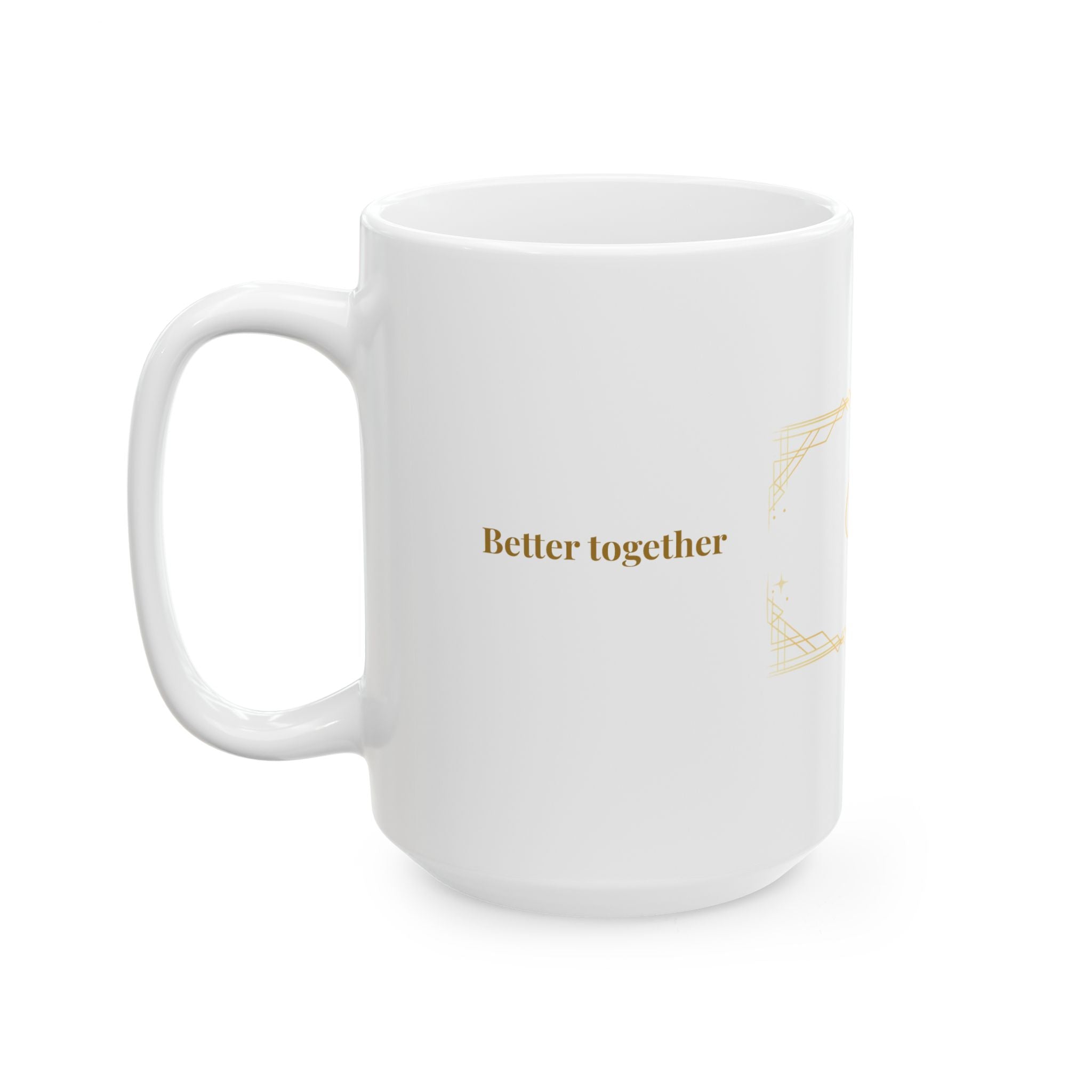Personalized Mr and Mrs art deco mug shown from a side angle