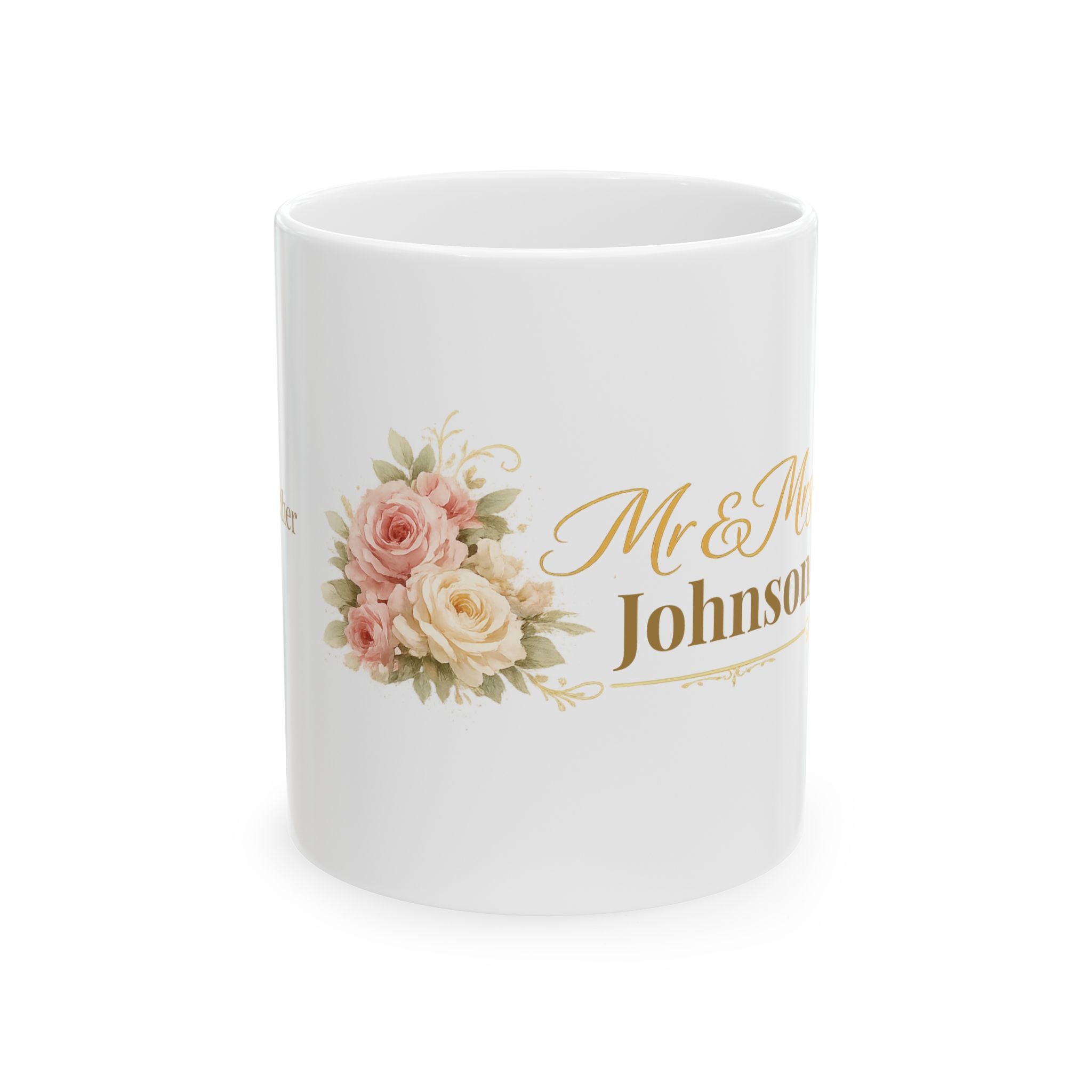 11oz and 15oz size comparison of the personalized rose bouquet mug
