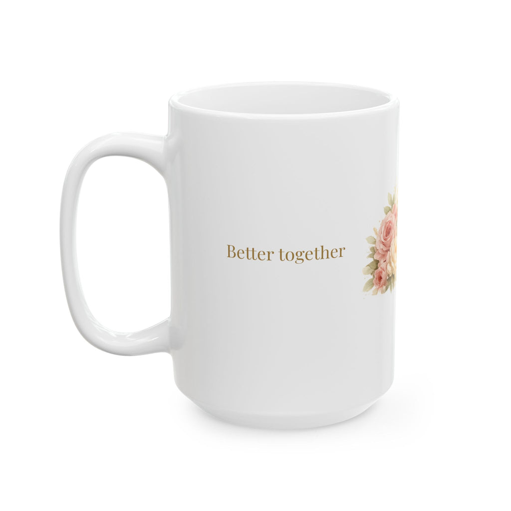 Personalized Mr and Mrs rose bouquet mug styled with fresh roses
