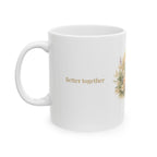Back view of the personalized Mr and Mrs rustic wildflower mug